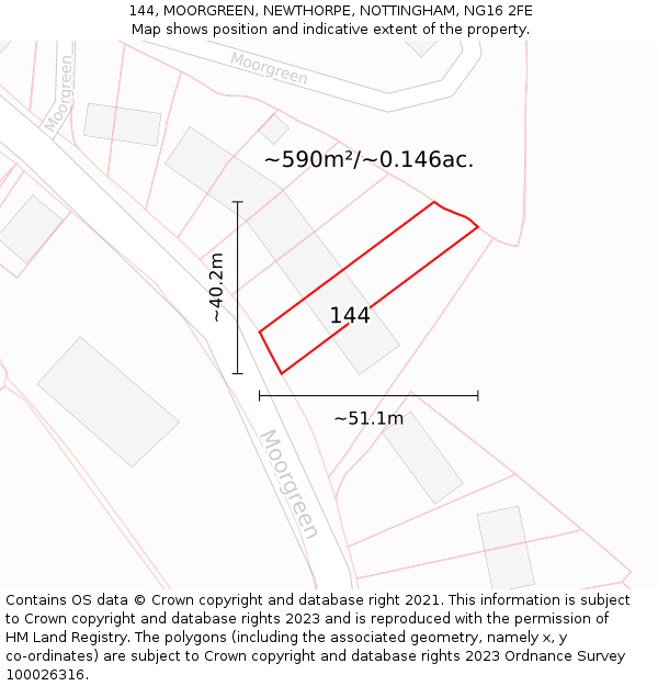 144, MOORGREEN, NEWTHORPE, NOTTINGHAM, NG16 2FE: Plot and title map