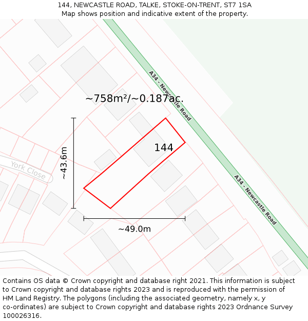 144, NEWCASTLE ROAD, TALKE, STOKE-ON-TRENT, ST7 1SA: Plot and title map