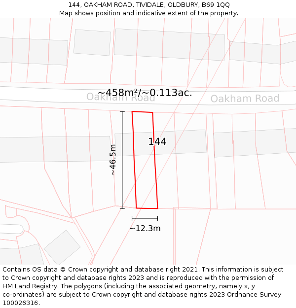 144, OAKHAM ROAD, TIVIDALE, OLDBURY, B69 1QQ: Plot and title map