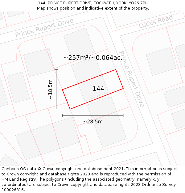 144, PRINCE RUPERT DRIVE, TOCKWITH, YORK, YO26 7PU: Plot and title map