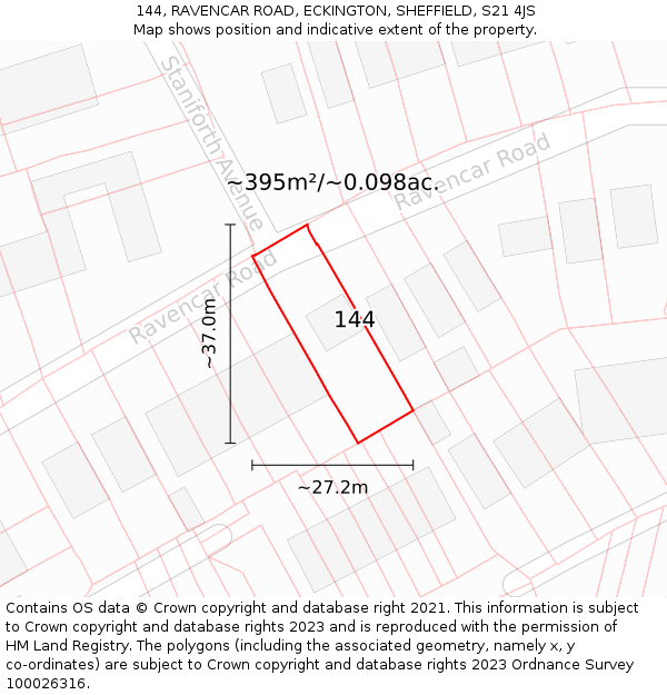 144, RAVENCAR ROAD, ECKINGTON, SHEFFIELD, S21 4JS: Plot and title map
