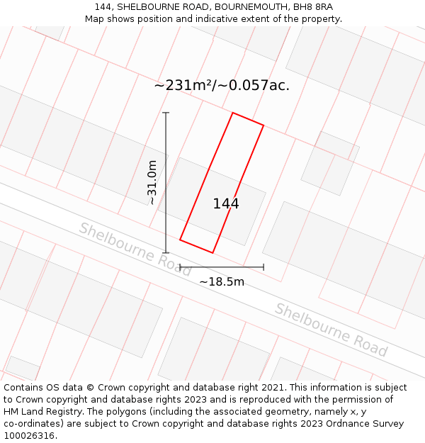 144, SHELBOURNE ROAD, BOURNEMOUTH, BH8 8RA: Plot and title map