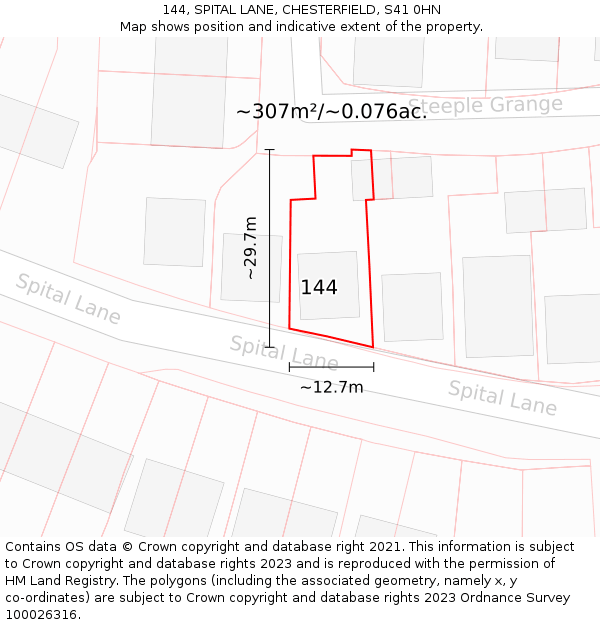 144, SPITAL LANE, CHESTERFIELD, S41 0HN: Plot and title map