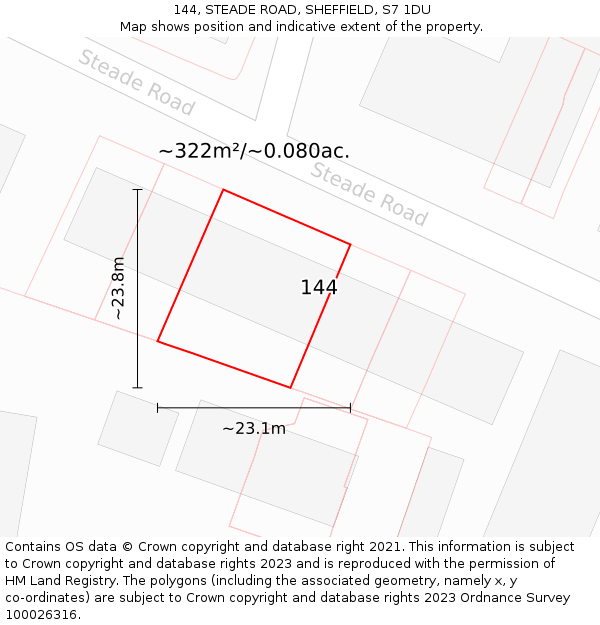 144, STEADE ROAD, SHEFFIELD, S7 1DU: Plot and title map