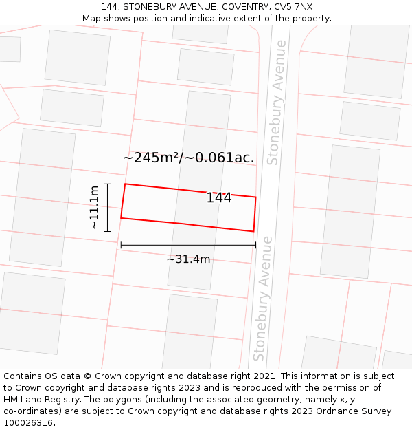 144, STONEBURY AVENUE, COVENTRY, CV5 7NX: Plot and title map