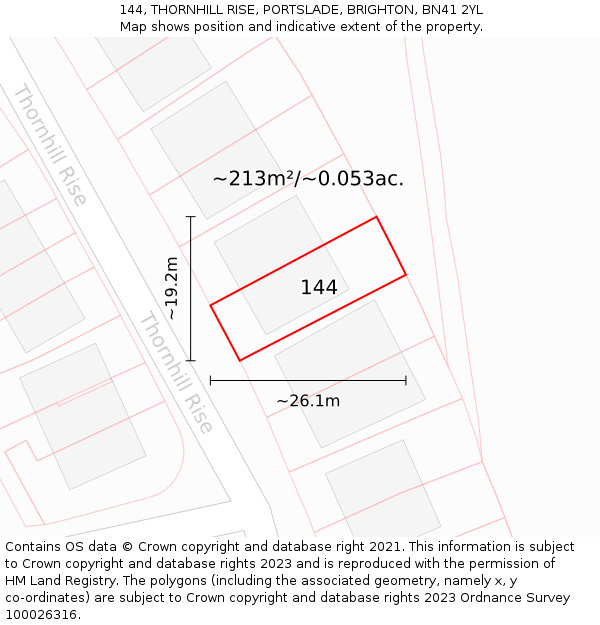 144, THORNHILL RISE, PORTSLADE, BRIGHTON, BN41 2YL: Plot and title map