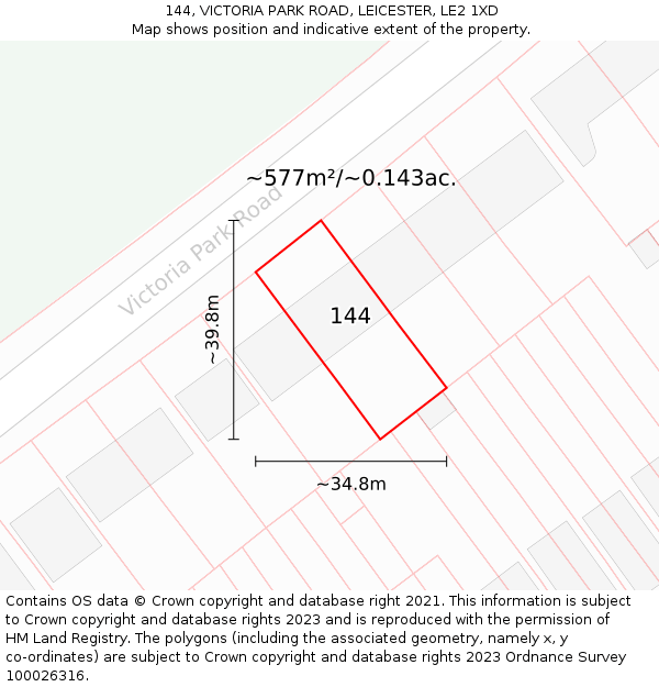 144, VICTORIA PARK ROAD, LEICESTER, LE2 1XD: Plot and title map