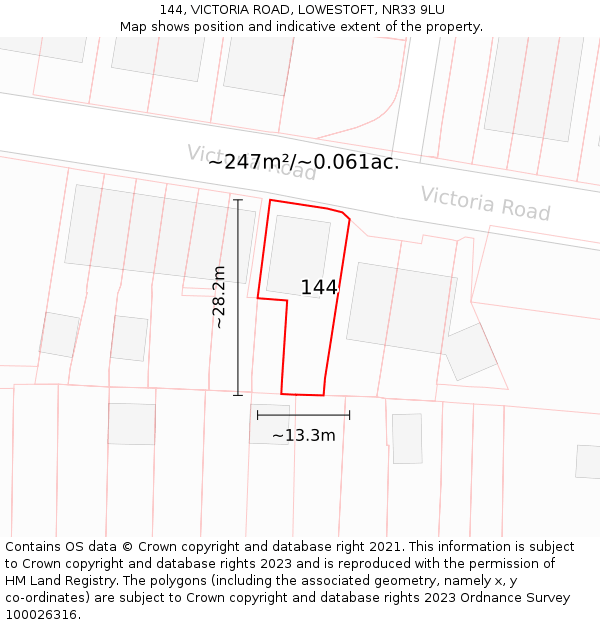 144, VICTORIA ROAD, LOWESTOFT, NR33 9LU: Plot and title map