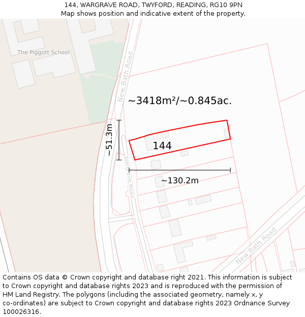 144, WARGRAVE ROAD, TWYFORD, READING, RG10 9PN: Plot and title map