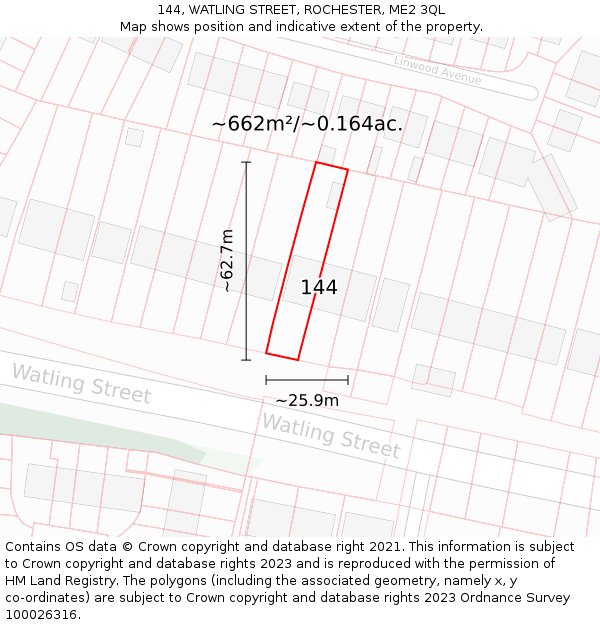 144, WATLING STREET, ROCHESTER, ME2 3QL: Plot and title map