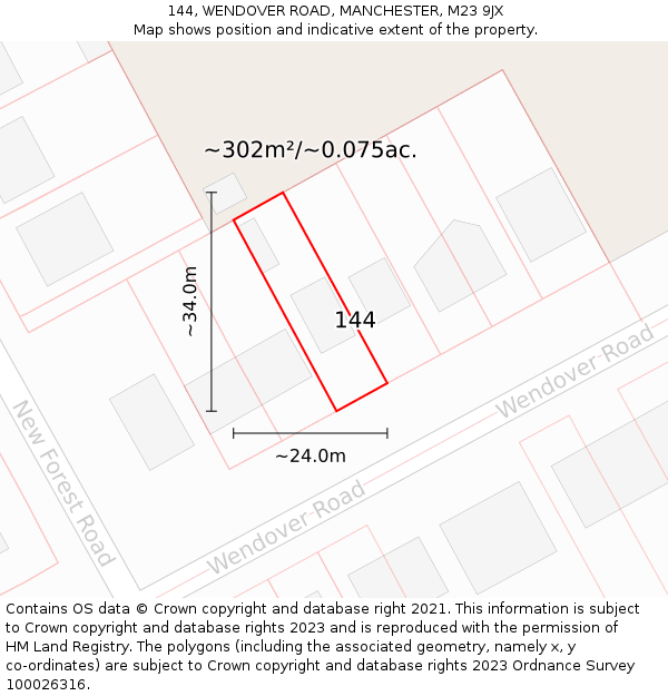144, WENDOVER ROAD, MANCHESTER, M23 9JX: Plot and title map