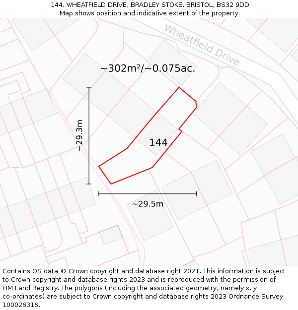 144, WHEATFIELD DRIVE, BRADLEY STOKE, BRISTOL, BS32 9DD: Plot and title map