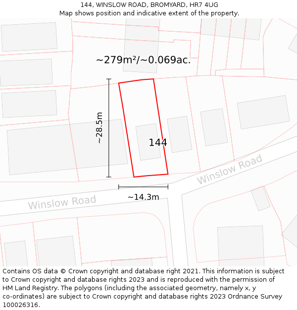 144, WINSLOW ROAD, BROMYARD, HR7 4UG: Plot and title map