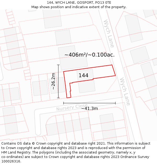 144, WYCH LANE, GOSPORT, PO13 0TE: Plot and title map
