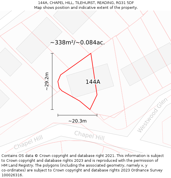 144A, CHAPEL HILL, TILEHURST, READING, RG31 5DF: Plot and title map