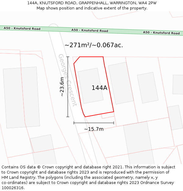 144A, KNUTSFORD ROAD, GRAPPENHALL, WARRINGTON, WA4 2PW: Plot and title map