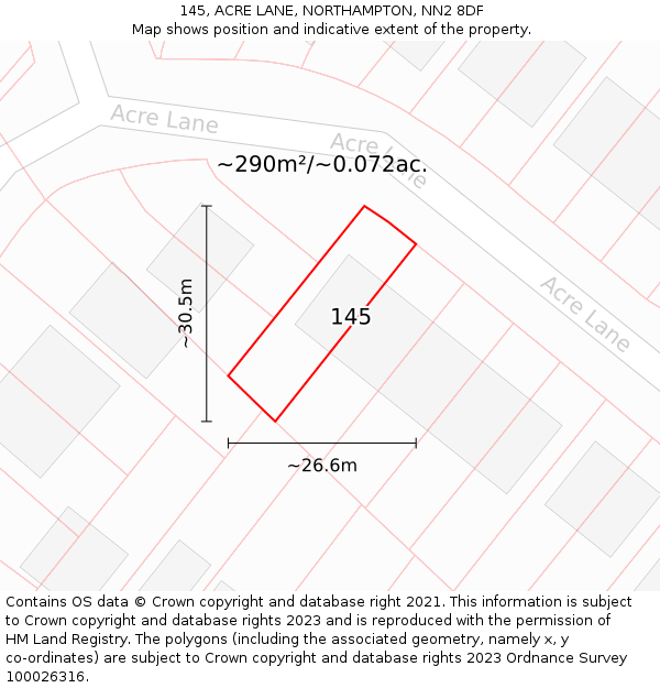 145, ACRE LANE, NORTHAMPTON, NN2 8DF: Plot and title map