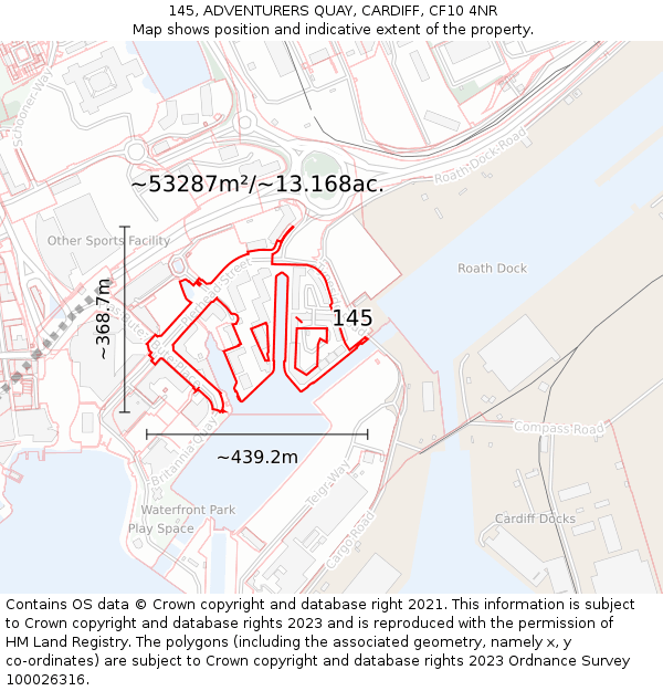 145, ADVENTURERS QUAY, CARDIFF, CF10 4NR: Plot and title map
