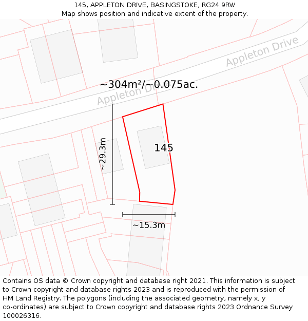 145, APPLETON DRIVE, BASINGSTOKE, RG24 9RW: Plot and title map