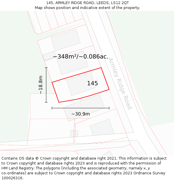 145, ARMLEY RIDGE ROAD, LEEDS, LS12 2QT: Plot and title map