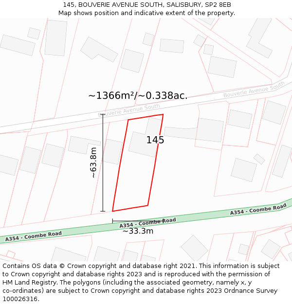 145, BOUVERIE AVENUE SOUTH, SALISBURY, SP2 8EB: Plot and title map