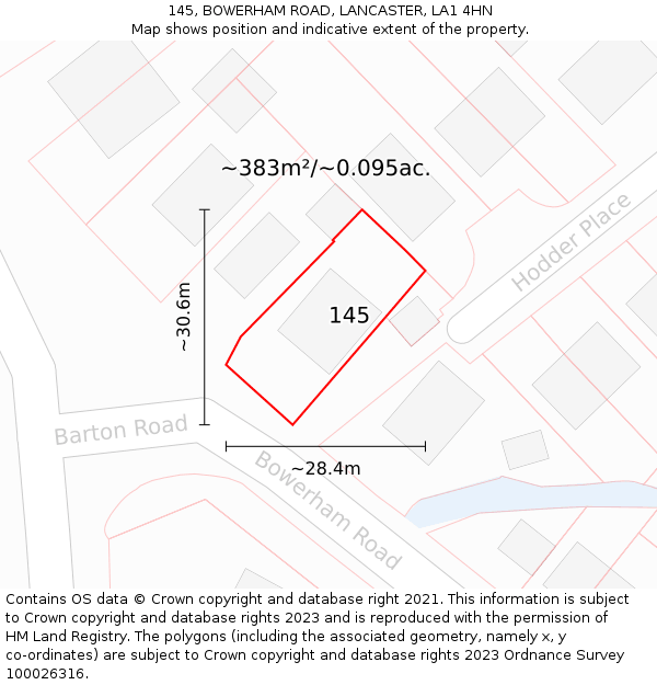 145, BOWERHAM ROAD, LANCASTER, LA1 4HN: Plot and title map
