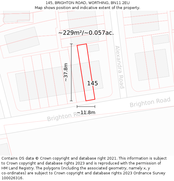 145, BRIGHTON ROAD, WORTHING, BN11 2EU: Plot and title map