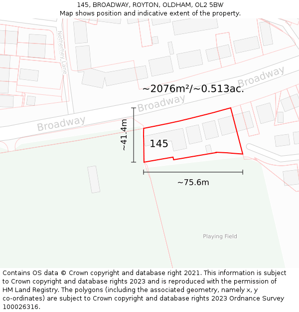 145, BROADWAY, ROYTON, OLDHAM, OL2 5BW: Plot and title map