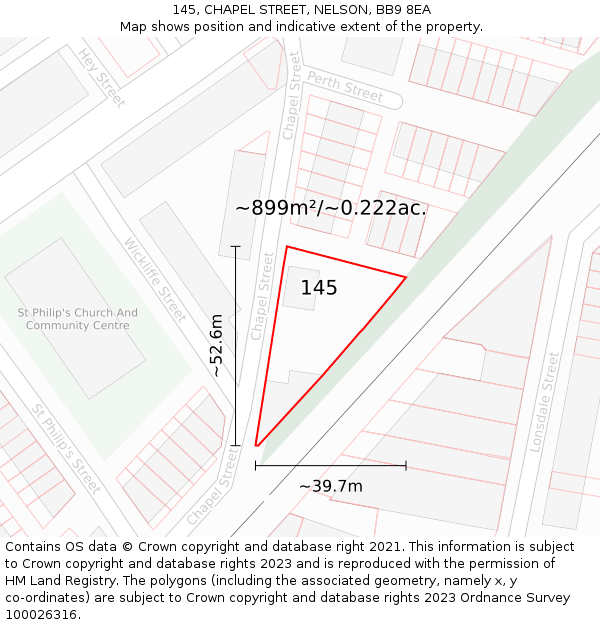 145, CHAPEL STREET, NELSON, BB9 8EA: Plot and title map