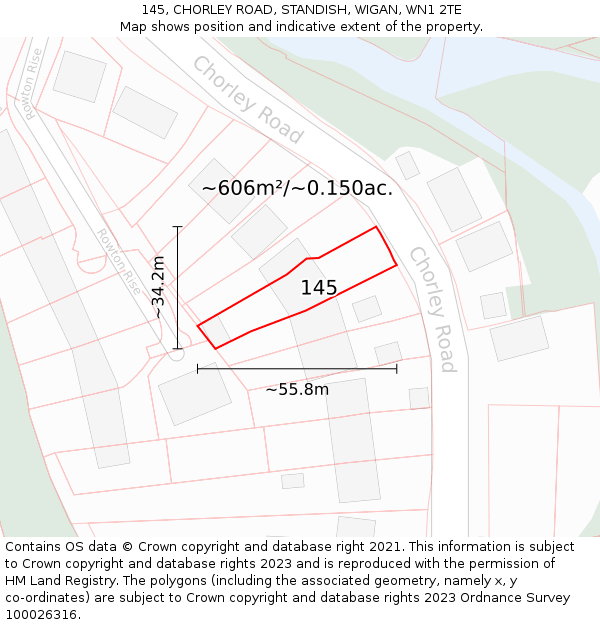145, CHORLEY ROAD, STANDISH, WIGAN, WN1 2TE: Plot and title map