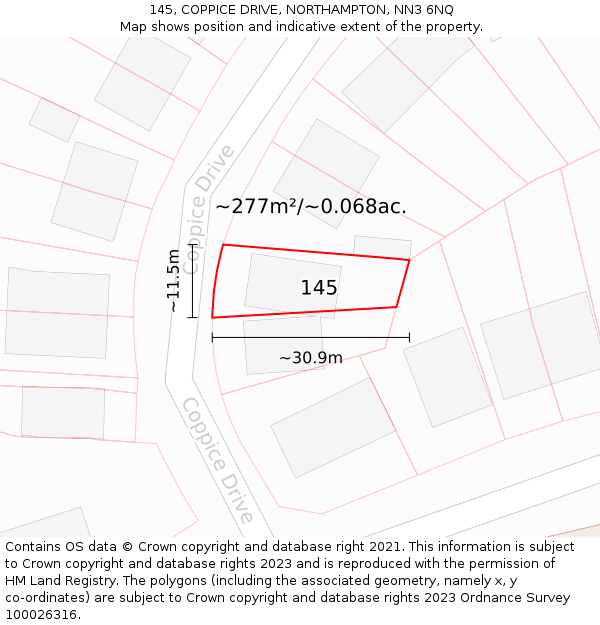 145, COPPICE DRIVE, NORTHAMPTON, NN3 6NQ: Plot and title map