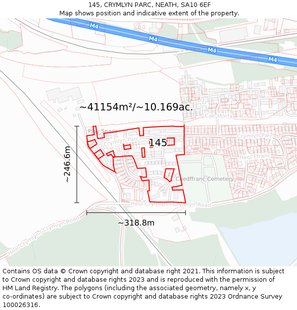 145, CRYMLYN PARC, NEATH, SA10 6EF: Plot and title map