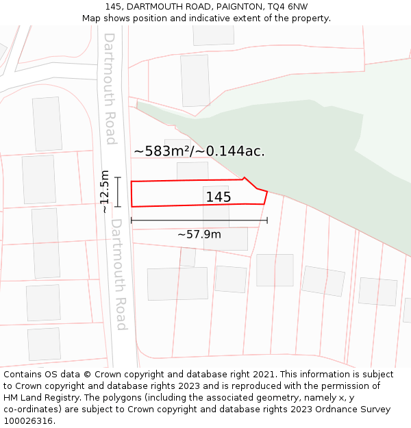 145, DARTMOUTH ROAD, PAIGNTON, TQ4 6NW: Plot and title map