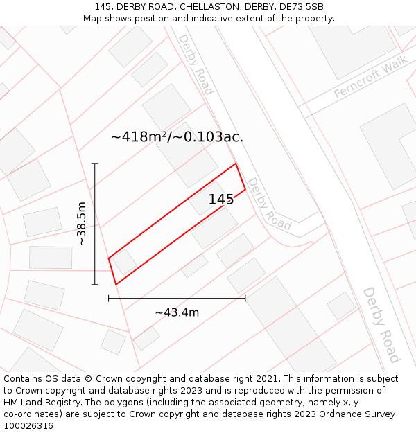 145, DERBY ROAD, CHELLASTON, DERBY, DE73 5SB: Plot and title map