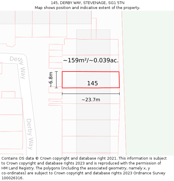 145, DERBY WAY, STEVENAGE, SG1 5TN: Plot and title map