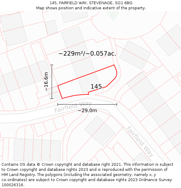 145, FAIRFIELD WAY, STEVENAGE, SG1 6BG: Plot and title map
