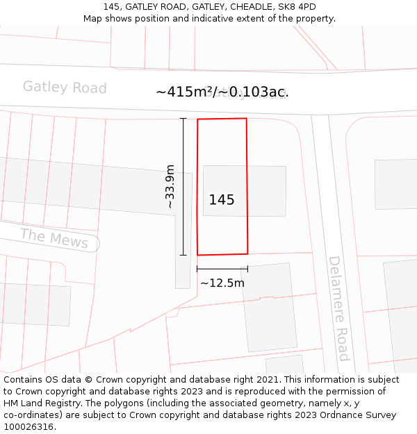 145, GATLEY ROAD, GATLEY, CHEADLE, SK8 4PD: Plot and title map