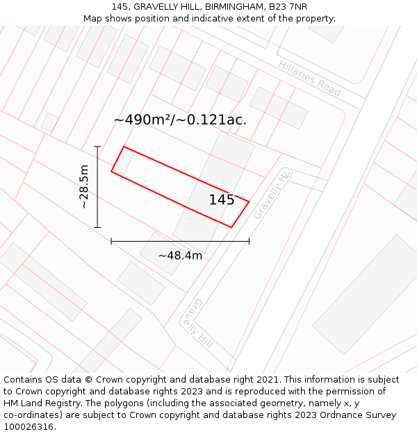 145, GRAVELLY HILL, BIRMINGHAM, B23 7NR: Plot and title map