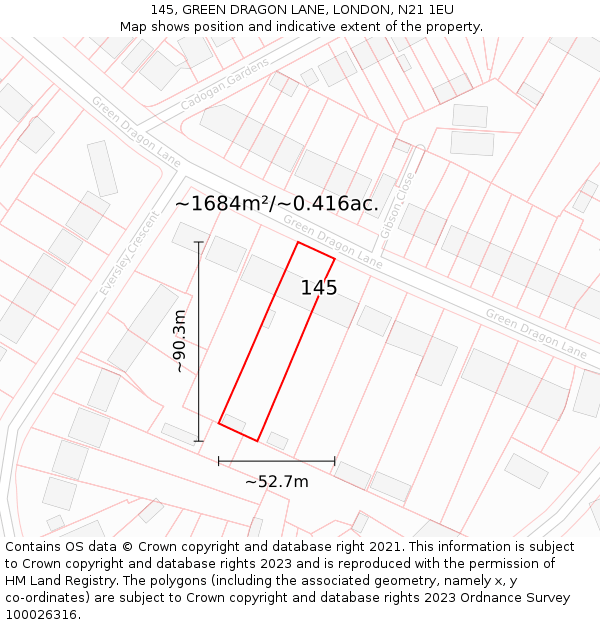 145, GREEN DRAGON LANE, LONDON, N21 1EU: Plot and title map