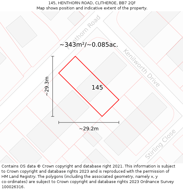 145, HENTHORN ROAD, CLITHEROE, BB7 2QF: Plot and title map