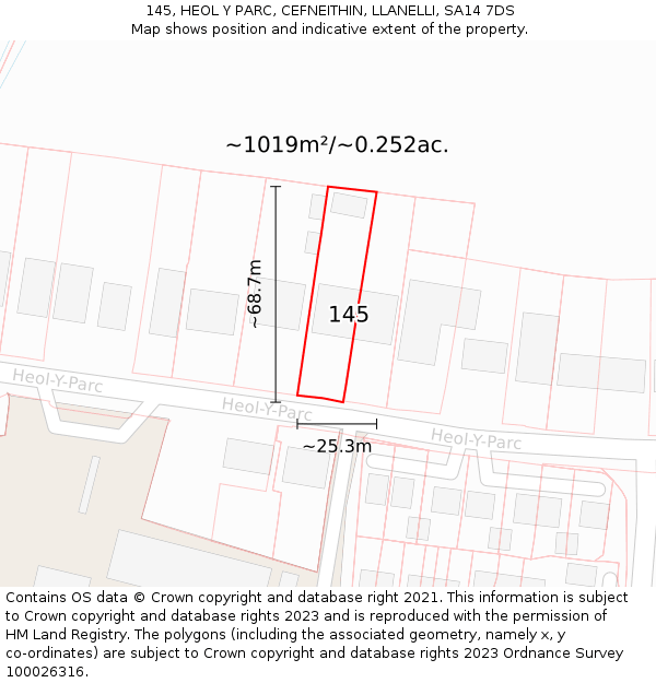 145, HEOL Y PARC, CEFNEITHIN, LLANELLI, SA14 7DS: Plot and title map