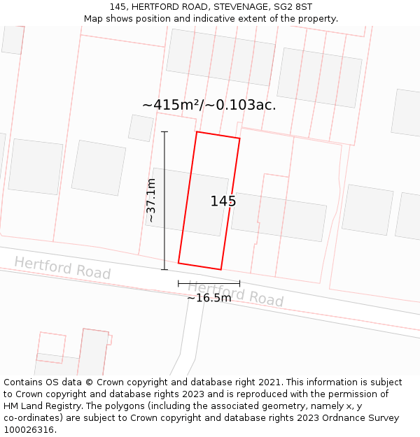 145, HERTFORD ROAD, STEVENAGE, SG2 8ST: Plot and title map
