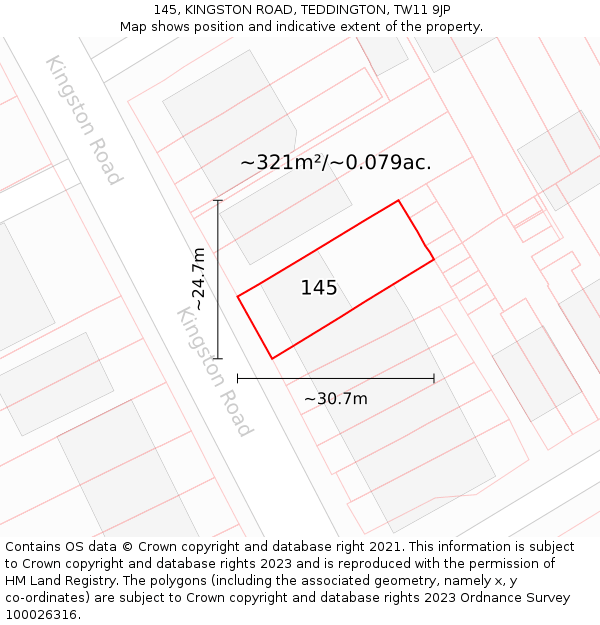 145, KINGSTON ROAD, TEDDINGTON, TW11 9JP: Plot and title map