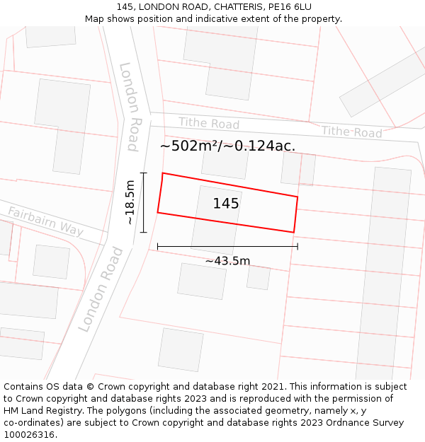 145, LONDON ROAD, CHATTERIS, PE16 6LU: Plot and title map