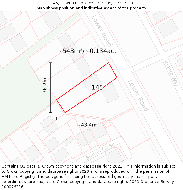 145, LOWER ROAD, AYLESBURY, HP21 9DR: Plot and title map