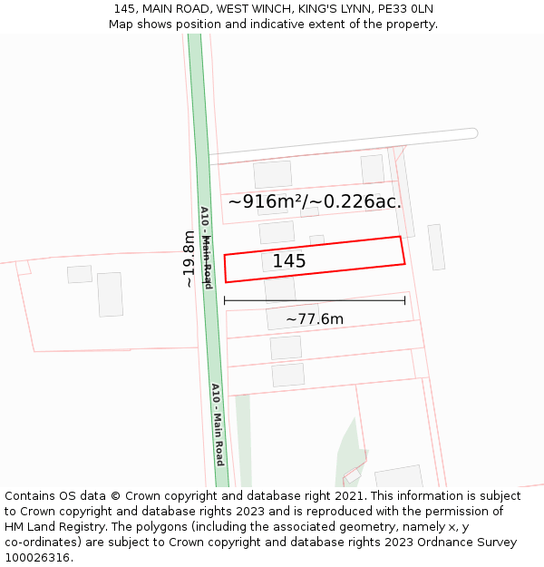 145, MAIN ROAD, WEST WINCH, KING'S LYNN, PE33 0LN: Plot and title map