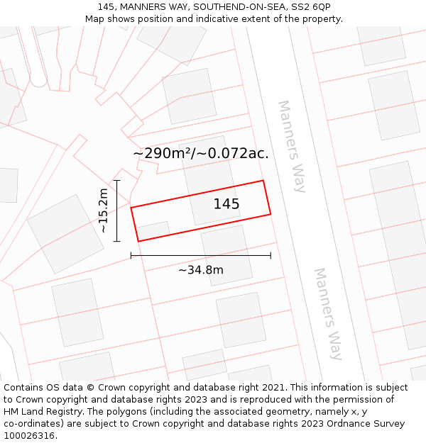 145, MANNERS WAY, SOUTHEND-ON-SEA, SS2 6QP: Plot and title map
