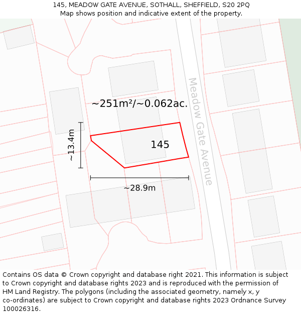 145, MEADOW GATE AVENUE, SOTHALL, SHEFFIELD, S20 2PQ: Plot and title map