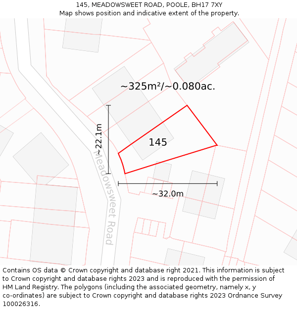 145, MEADOWSWEET ROAD, POOLE, BH17 7XY: Plot and title map