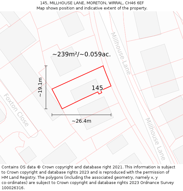 145, MILLHOUSE LANE, MORETON, WIRRAL, CH46 6EF: Plot and title map